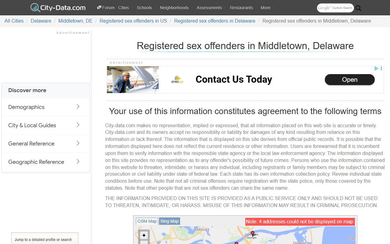 Middletown Delaware sex offender statistics and registry data