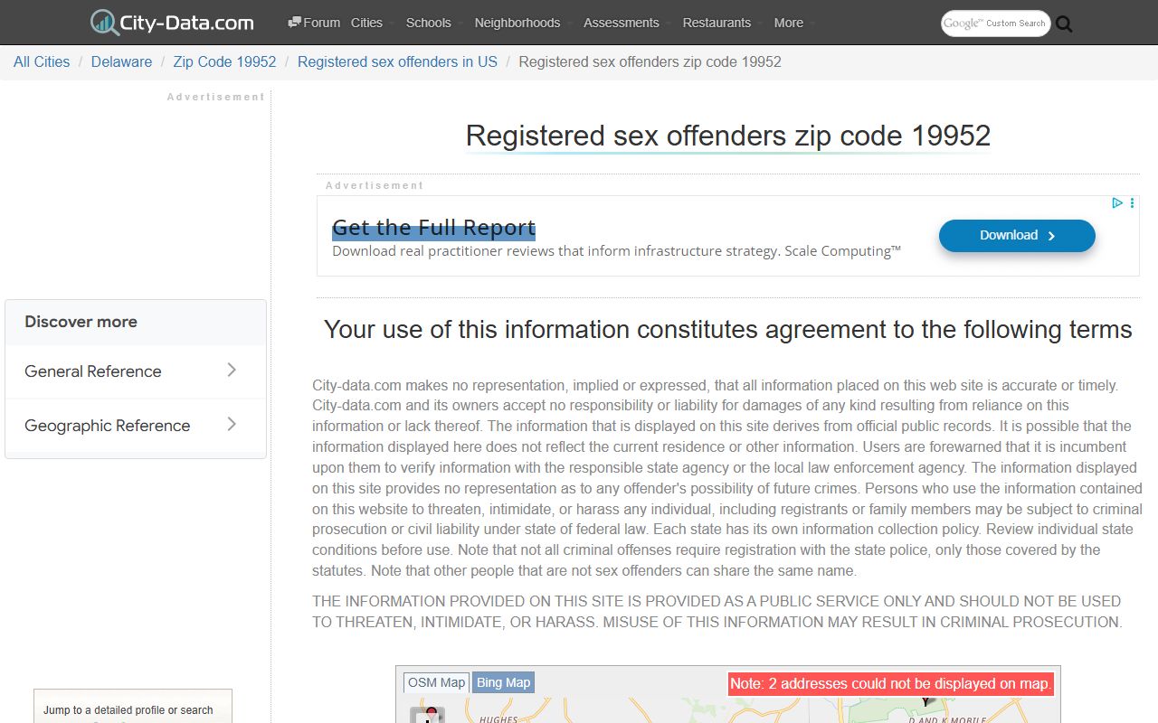 Harrington Delaware ZIP code 19952 sex offender data
