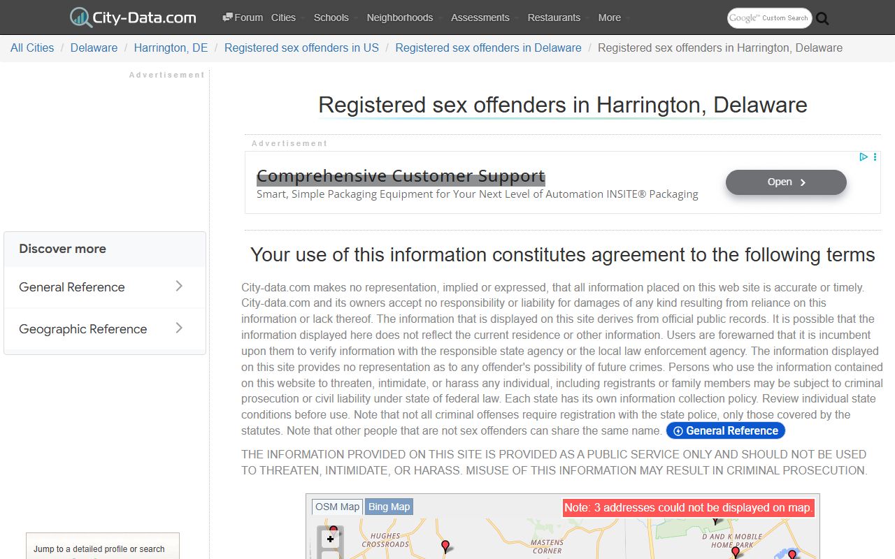 Harrington Delaware sex offender statistics registry data