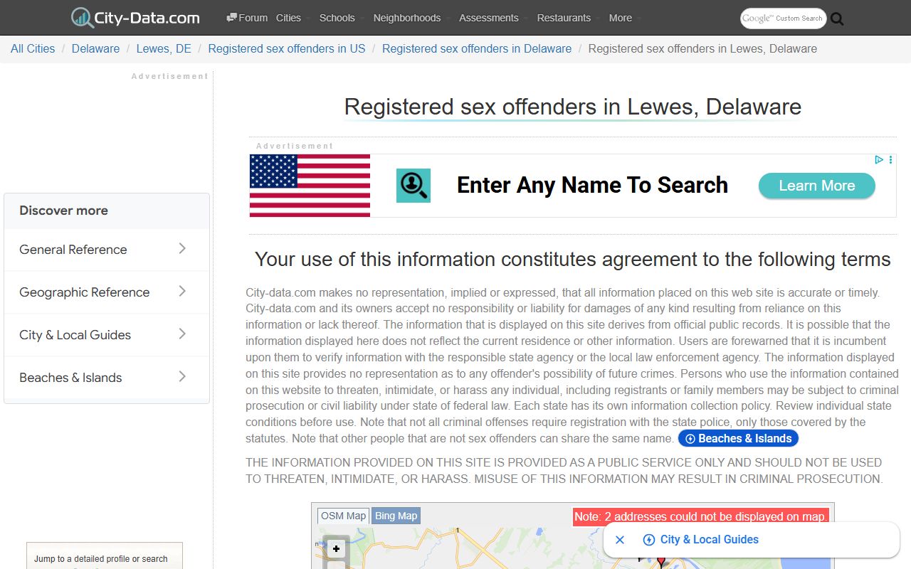 Lewes Delaware sex offender statistics and registry data
