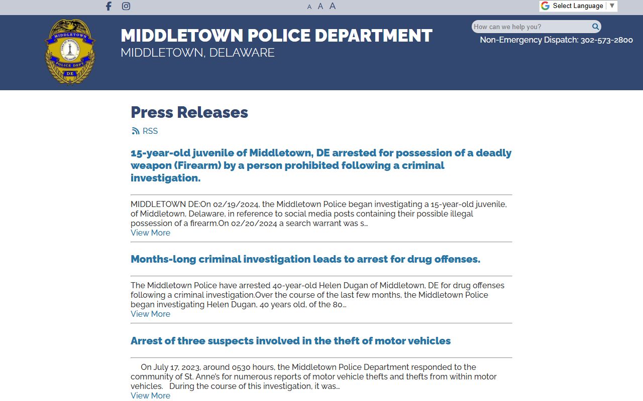 Middletown Police Department news including sex offense investigations