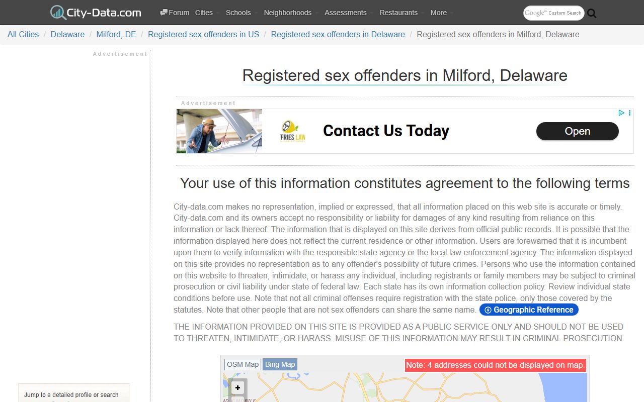 Milford Delaware sex offender statistics