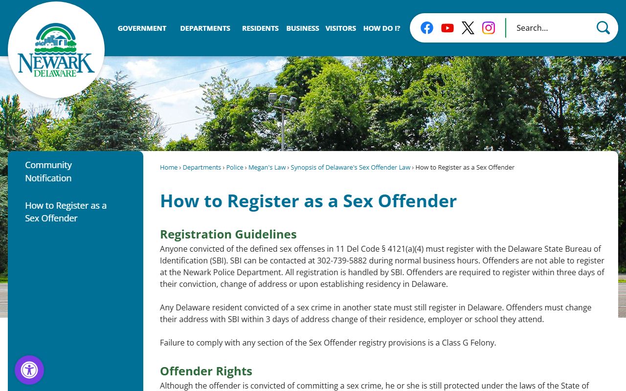 Newark Delaware sex offender registration guidelines official city page
