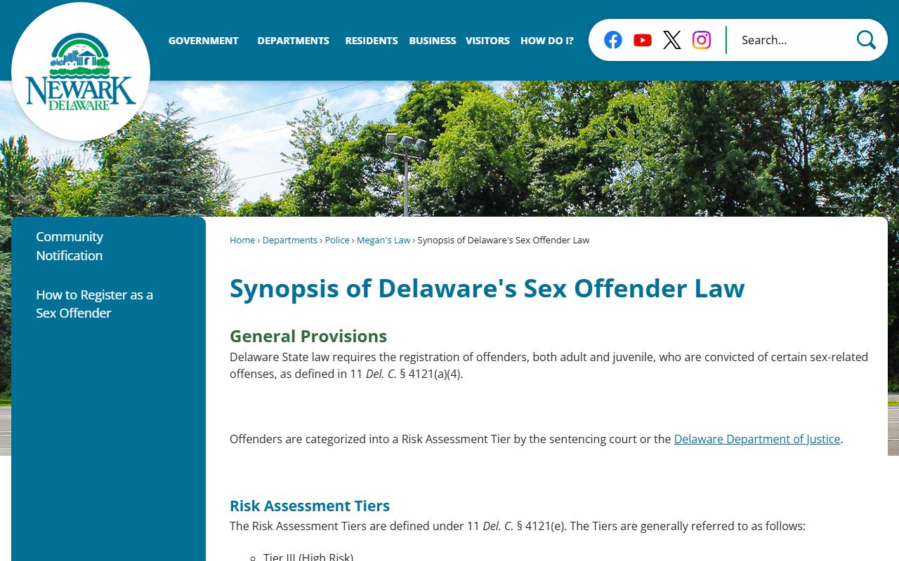 Newark Delaware synopsis of sex offender law official city page