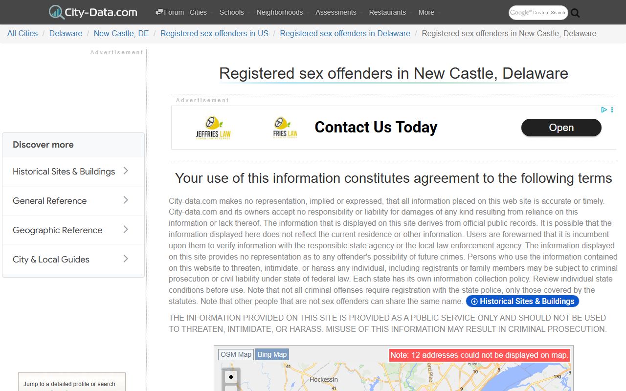 New Castle Delaware city sex offender statistics registry data