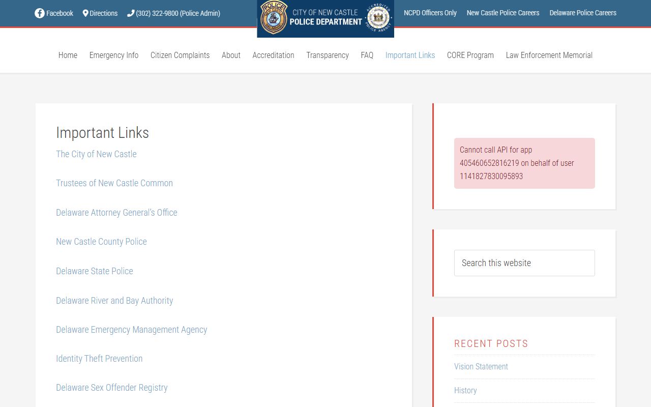 New Castle City Police important links including Delaware sex offender registry