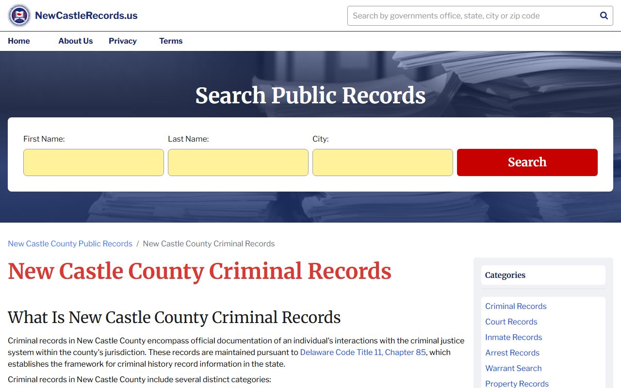 New Castle County criminal records and sex offender registry information