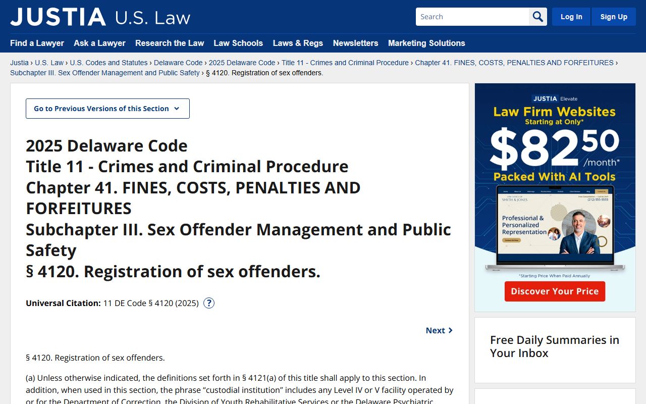 Delaware Code Title 11 sex offender registration statute