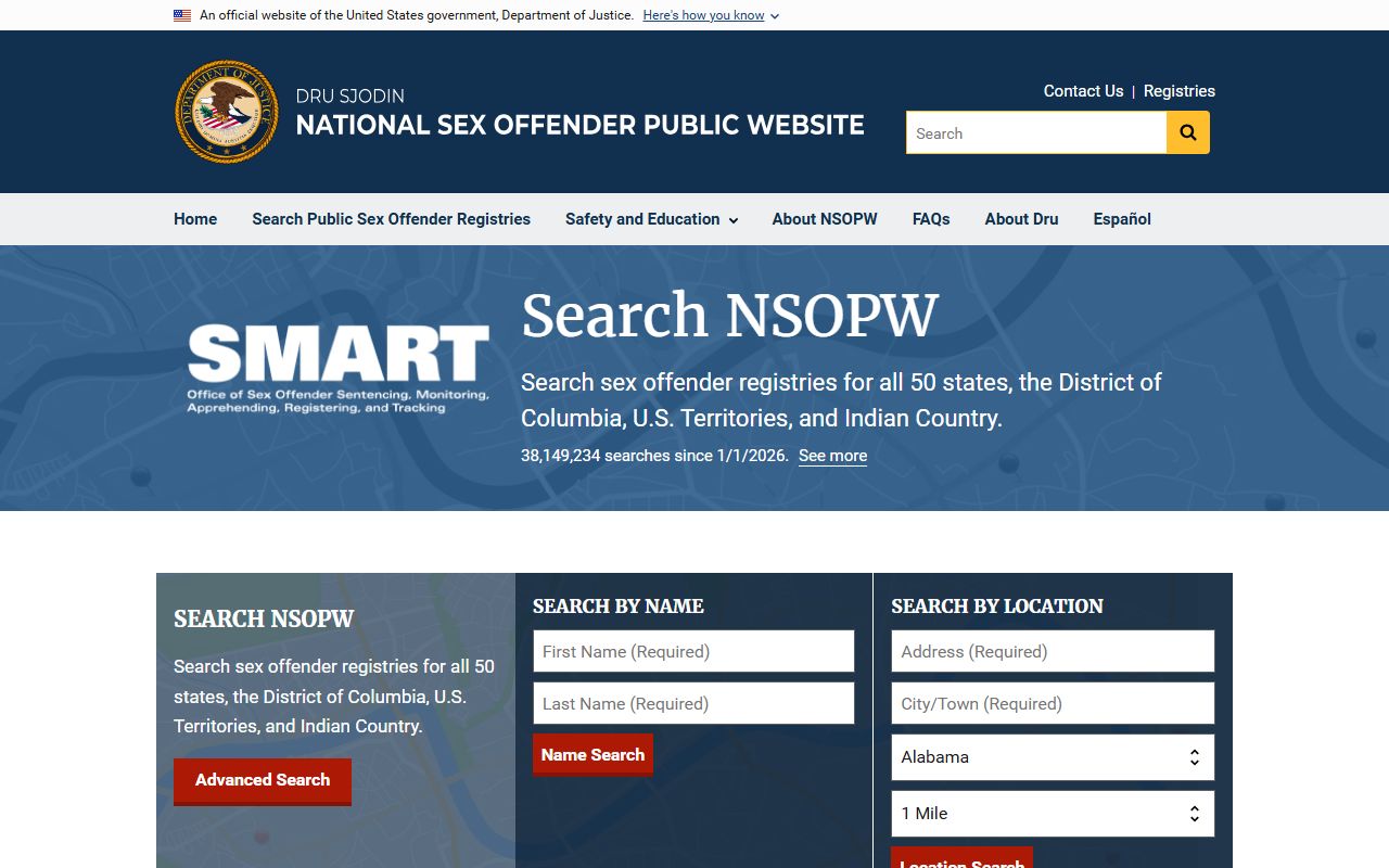 National Sex Offender Public Website homepage